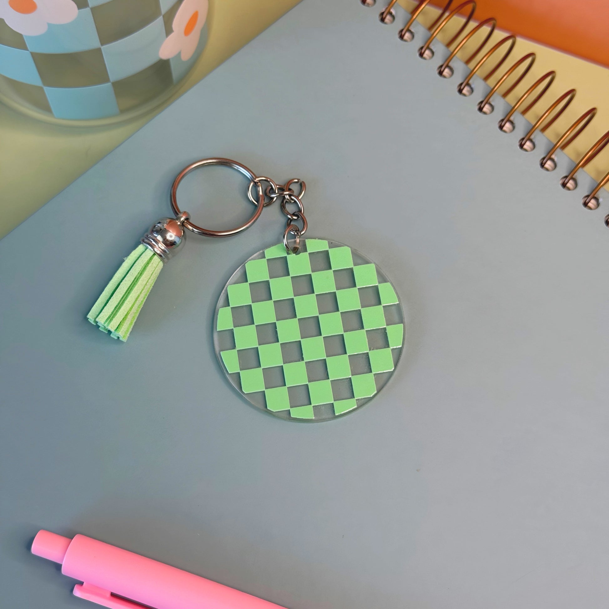 mint checkered bag charm or keychain
