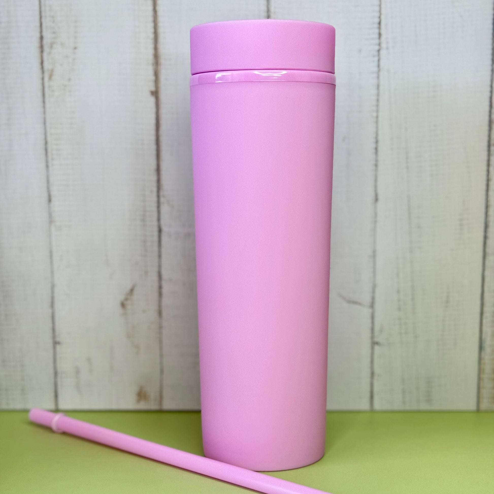 Pink insulated tumbler with straw add personalization for a customized gift 