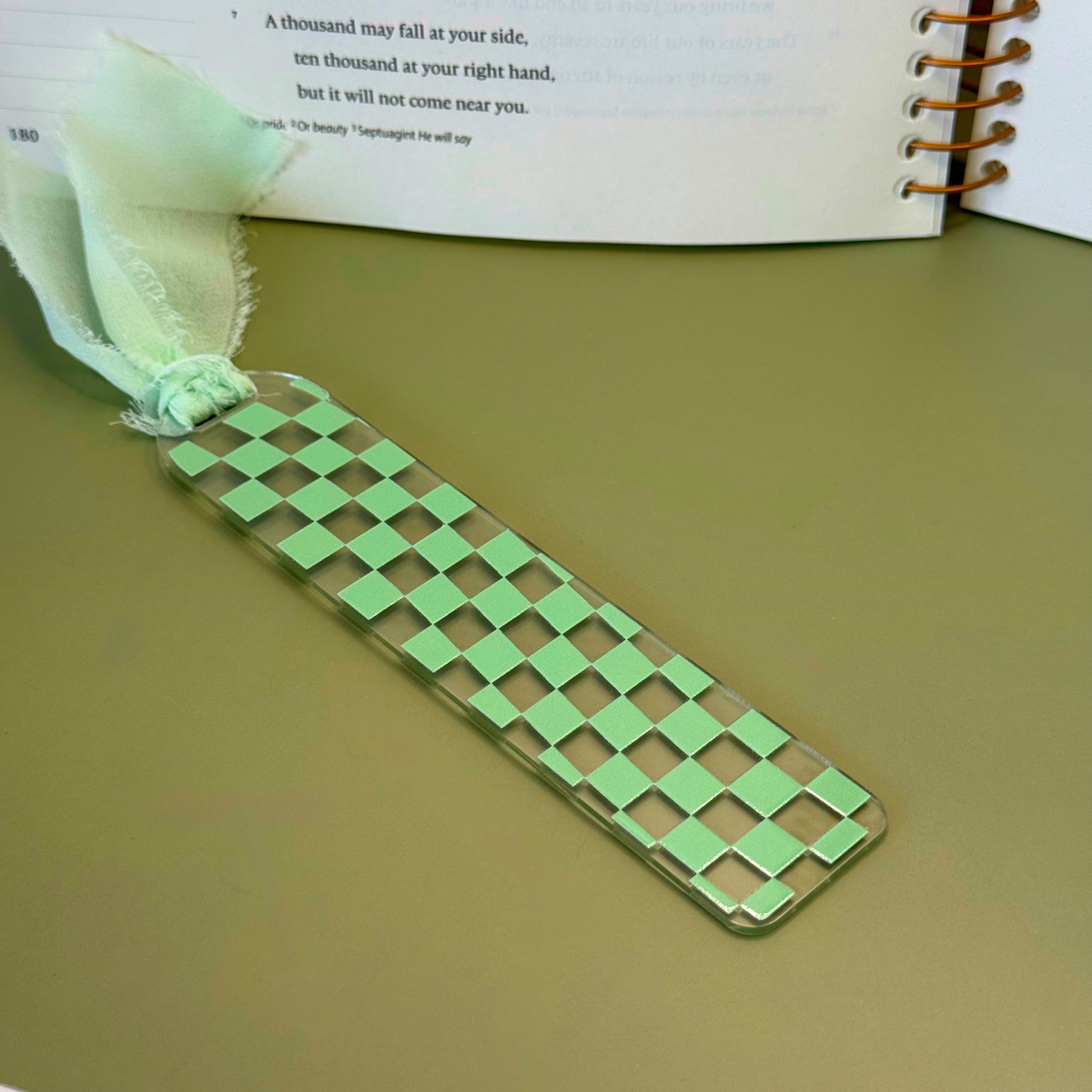 mint green checkered acrylic bookmark