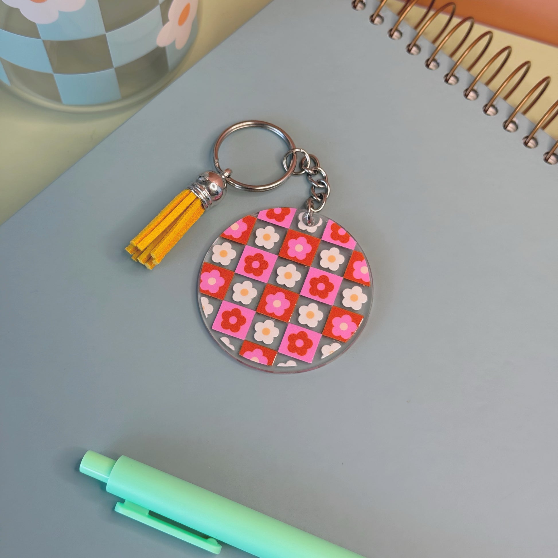 retro floral bag charm keychain
