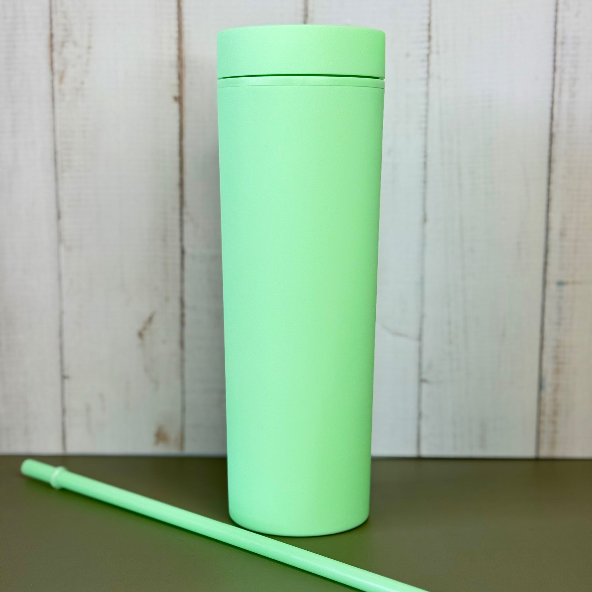 Pistachio green matte tumbler with matching straw 