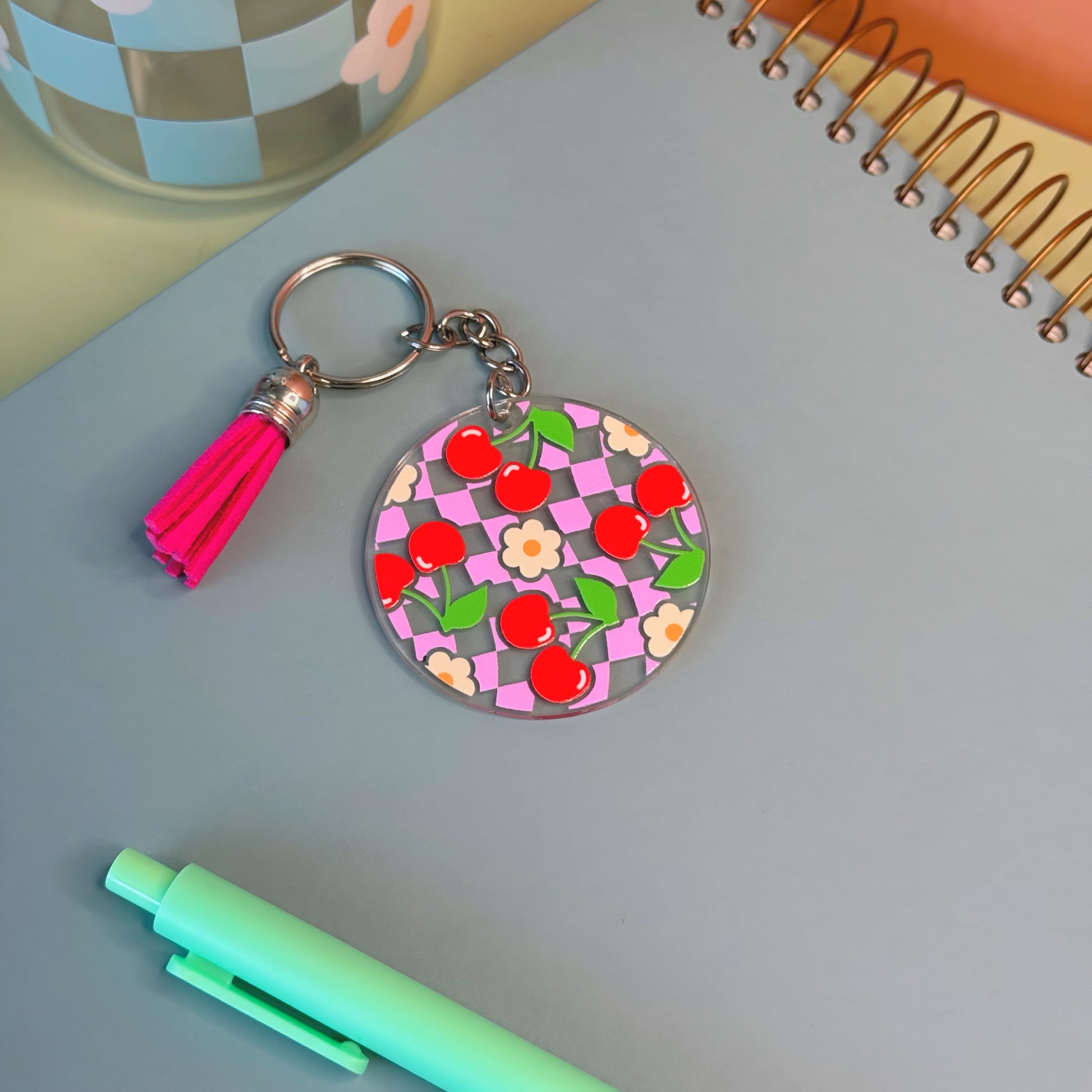 retro cherry bag charm with checkers