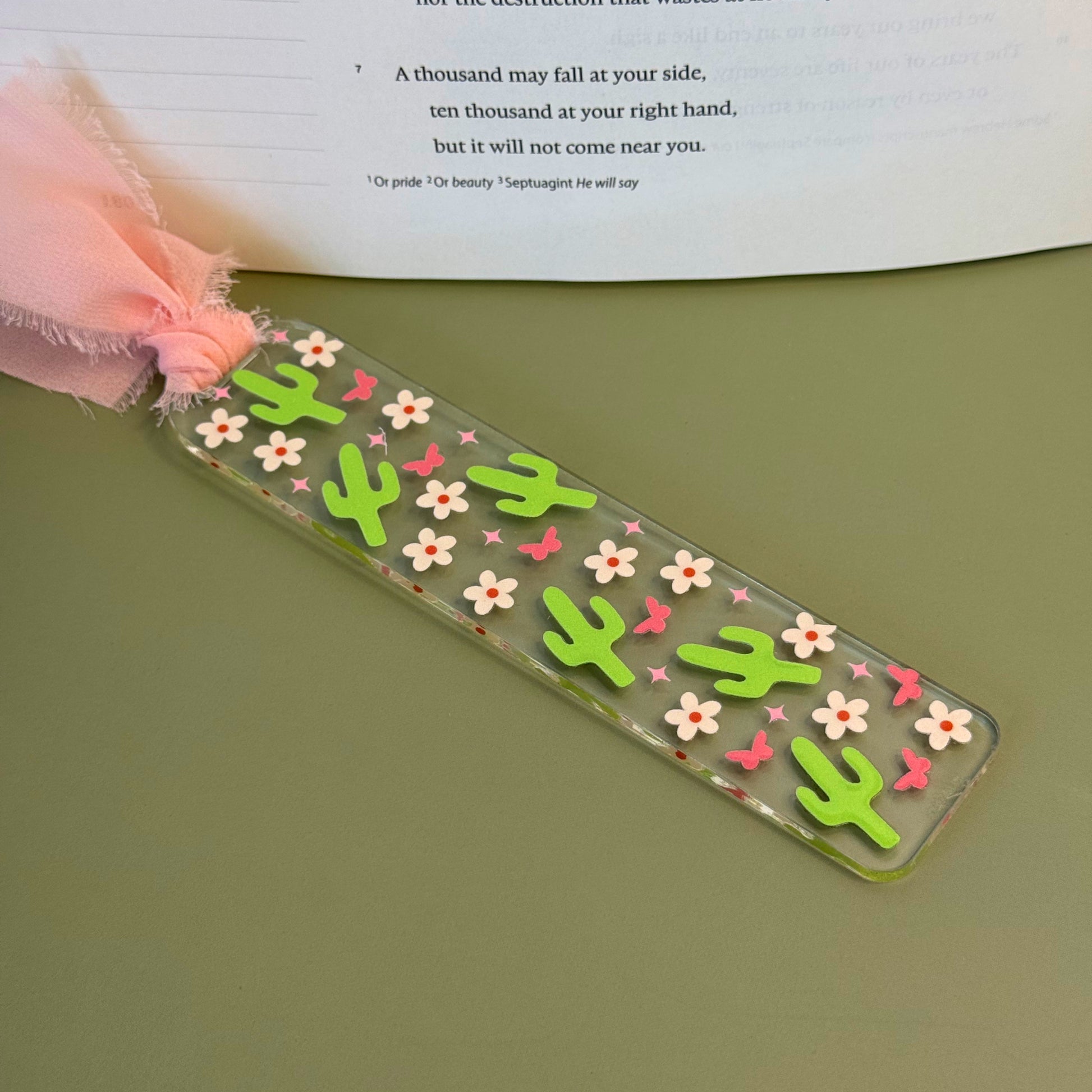 Cute cactus acrylic bookmark with florals
