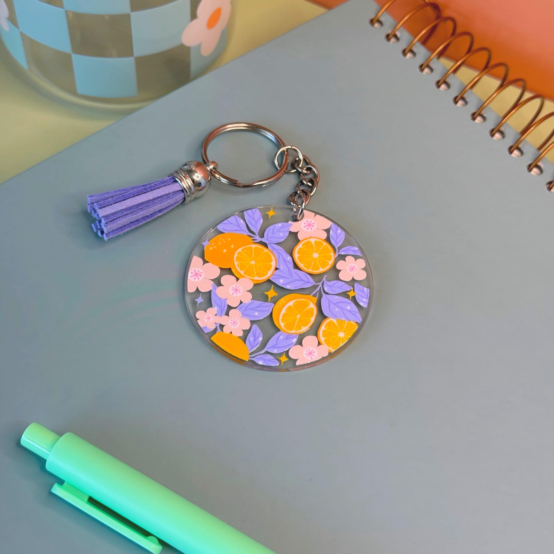 backpack charm with lemons and flowers 