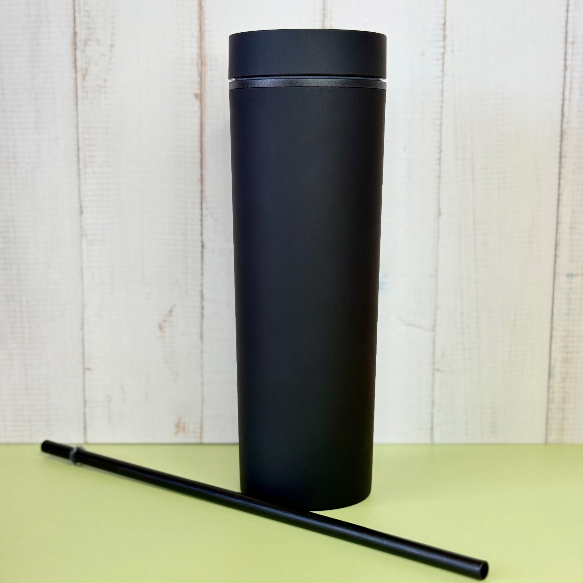 matte black tumbler and straw for coffee and cold drinks