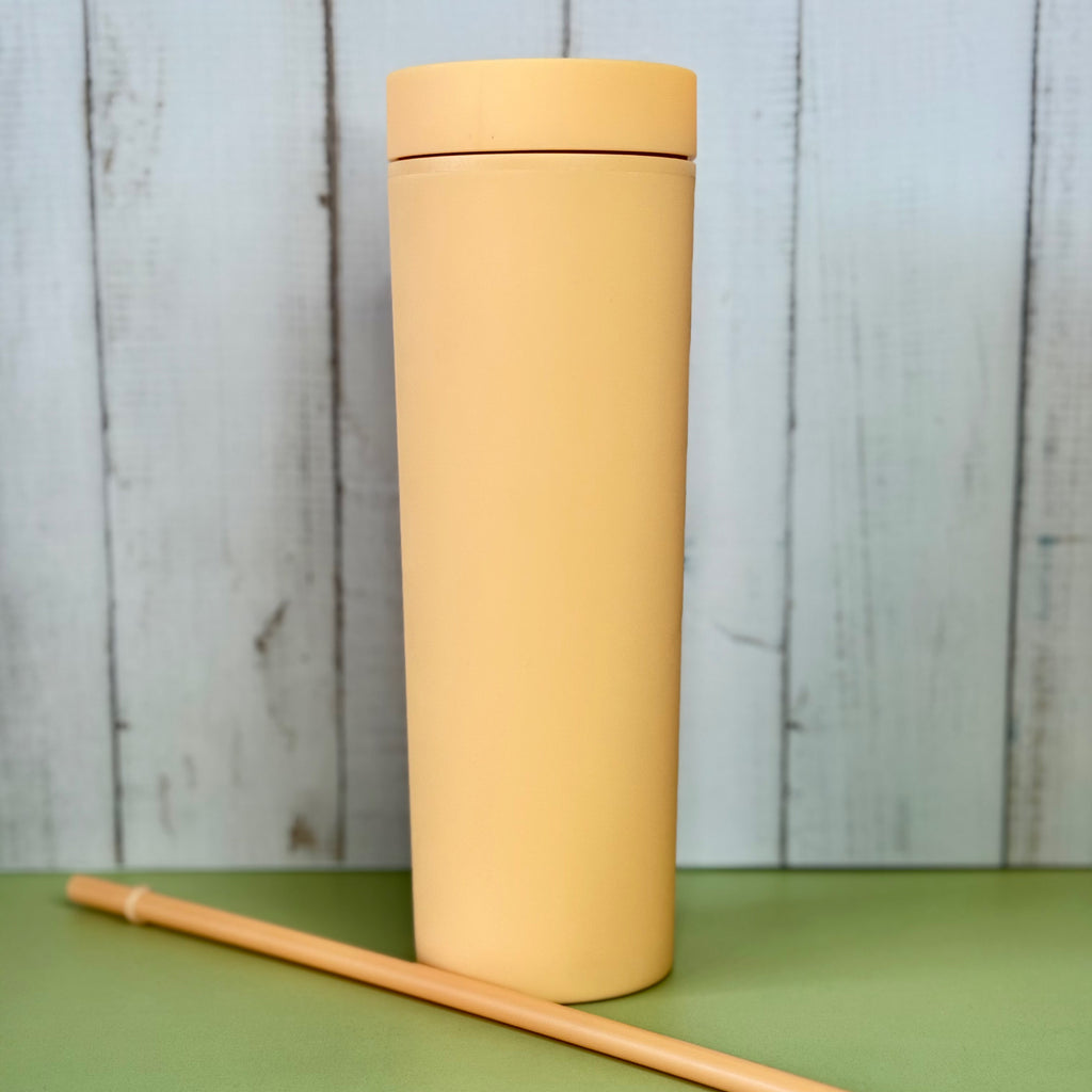 Orange insulated cold cup with matching straw