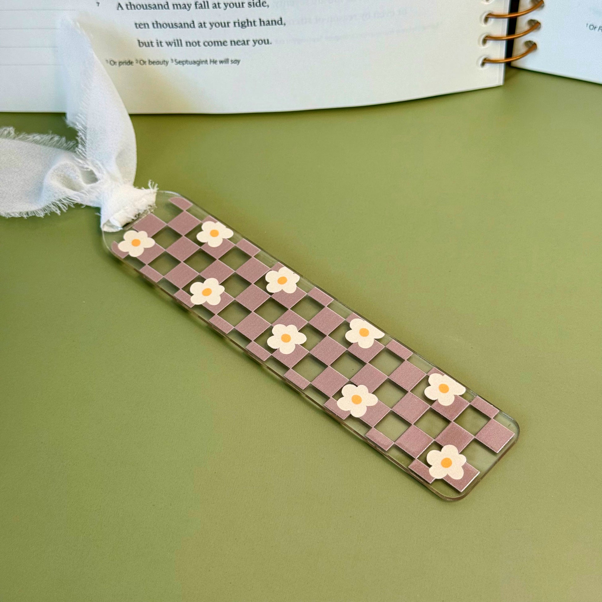 florals and checkers aesthetic bookmark