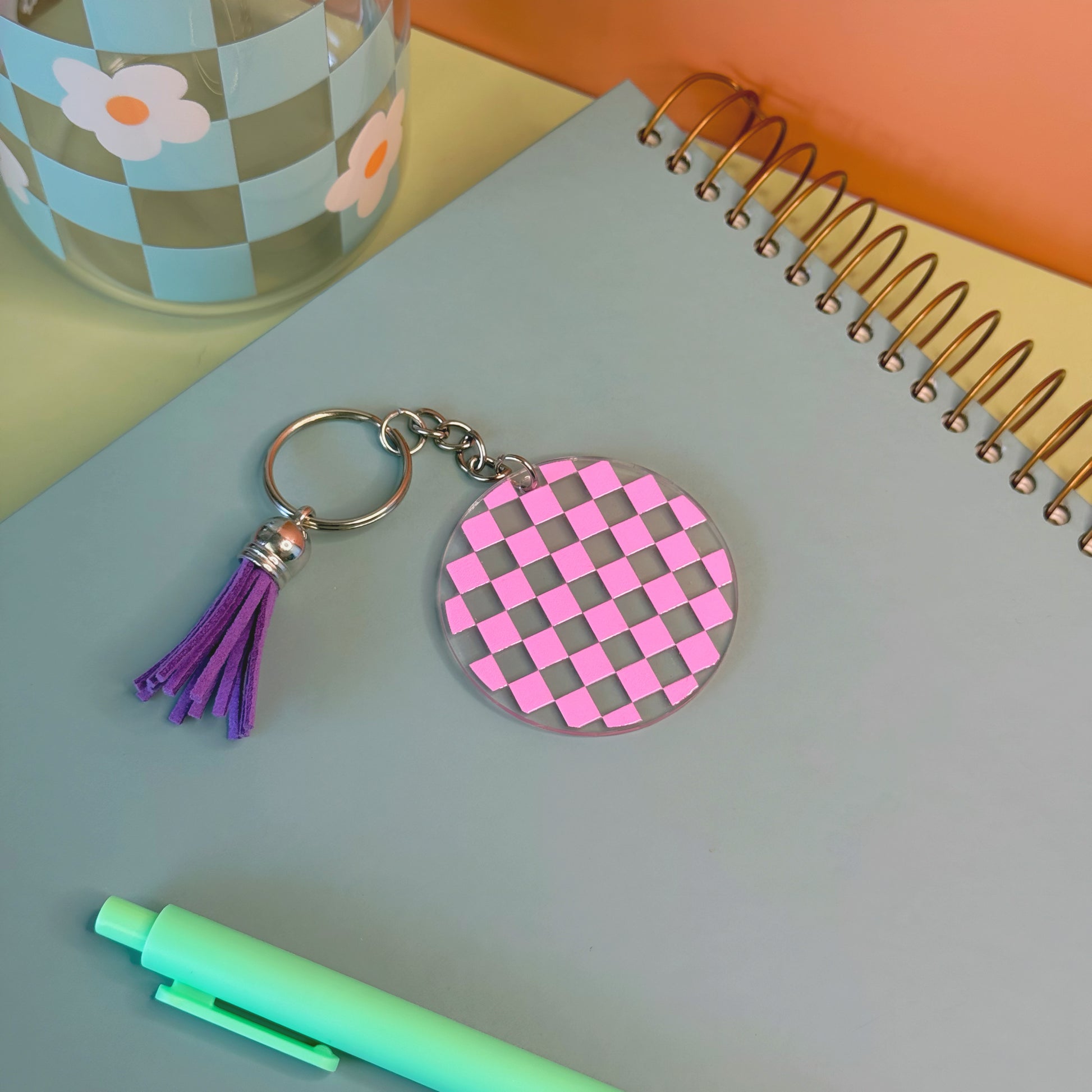 pink checkered bag charm
