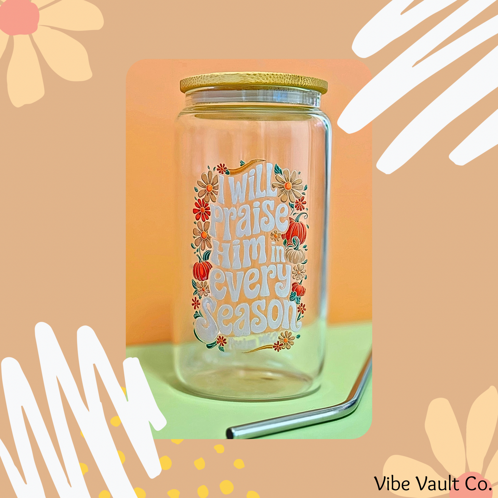 Praise Him glass iced coffee cold cup with straw and bamboo lid uvdtf 