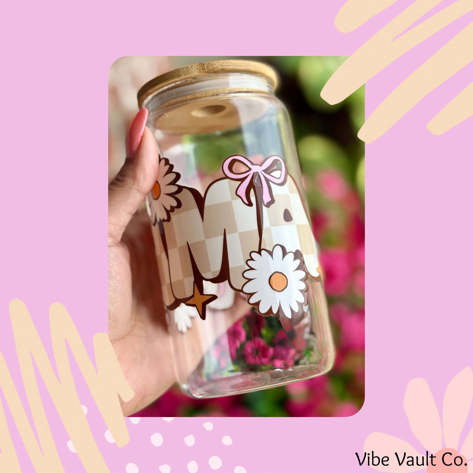 Mama Iced coffee cold cup with lid and straw coquette design 