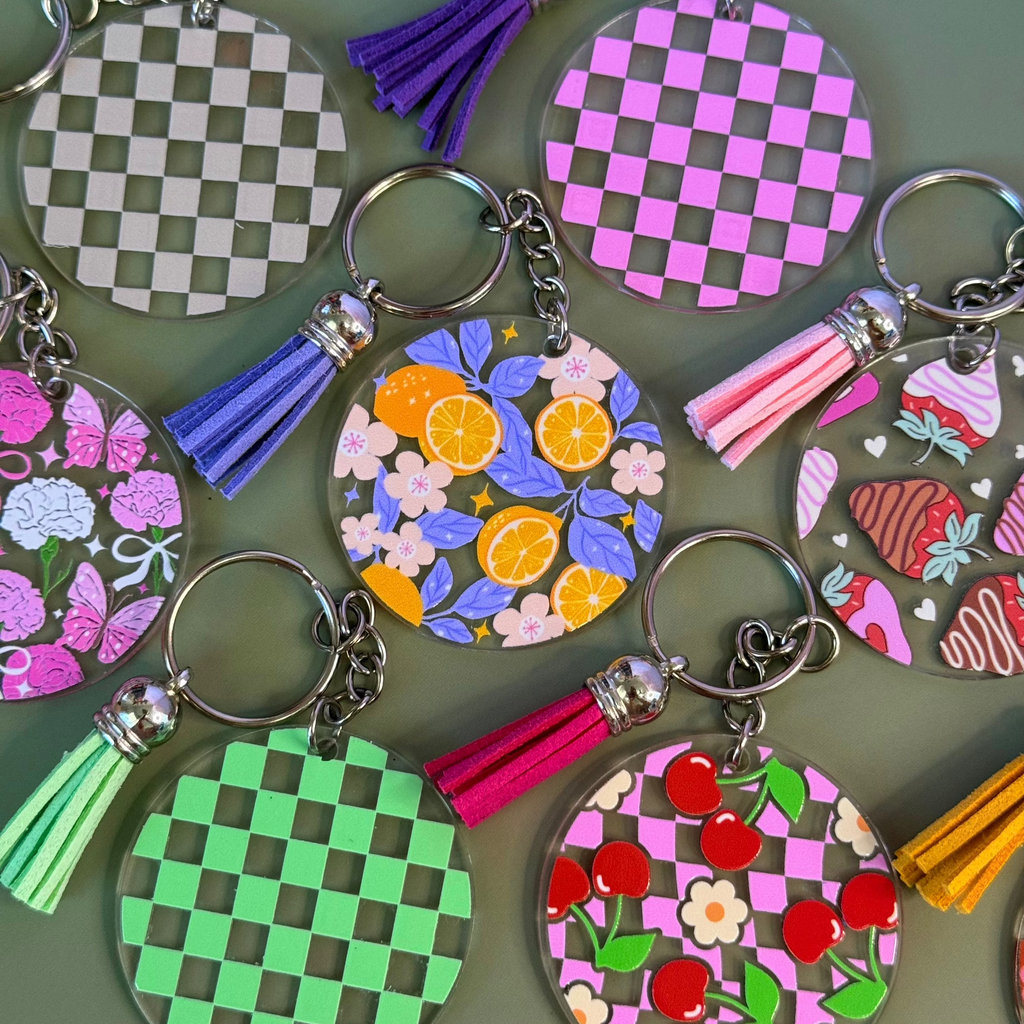 Aesthetic keychains and bag charms with tassels